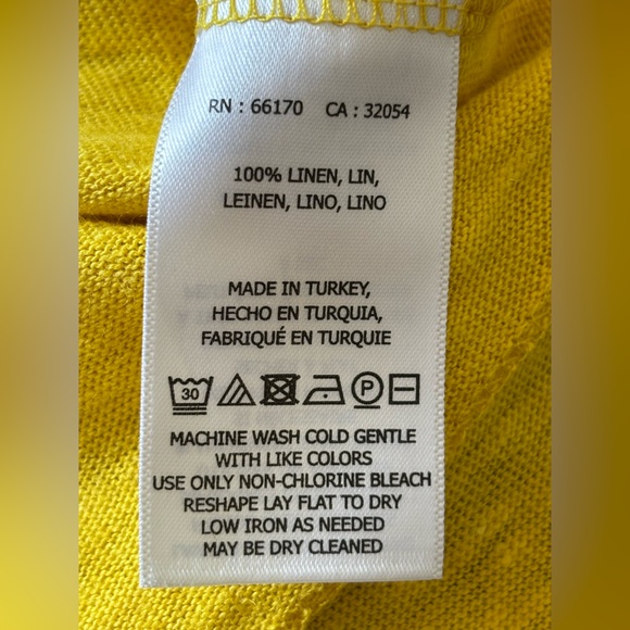 MAEVE Anthropologie Yellow Horizon Top Sz S 100% Linen Tee Crossover Tie Back - Picture 6 of 9